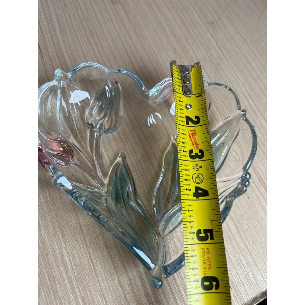 Vintage Mikasa Crystal Heart Bowl Cottagecore Iridescent Embossed Tulip Glass